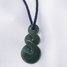 Load image into Gallery viewer, Greenstone Pounamu 55mm Double Twist Pendant on a Braided Cord with Greenstone Toggle